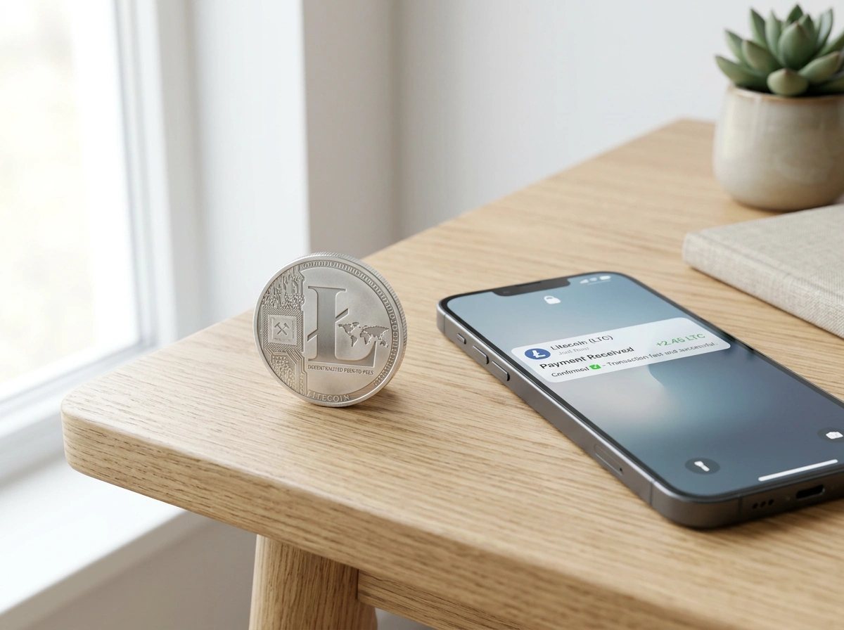 Moneda Litecoin junto a pantalla de apuestas deportivas con cuotas en cripto