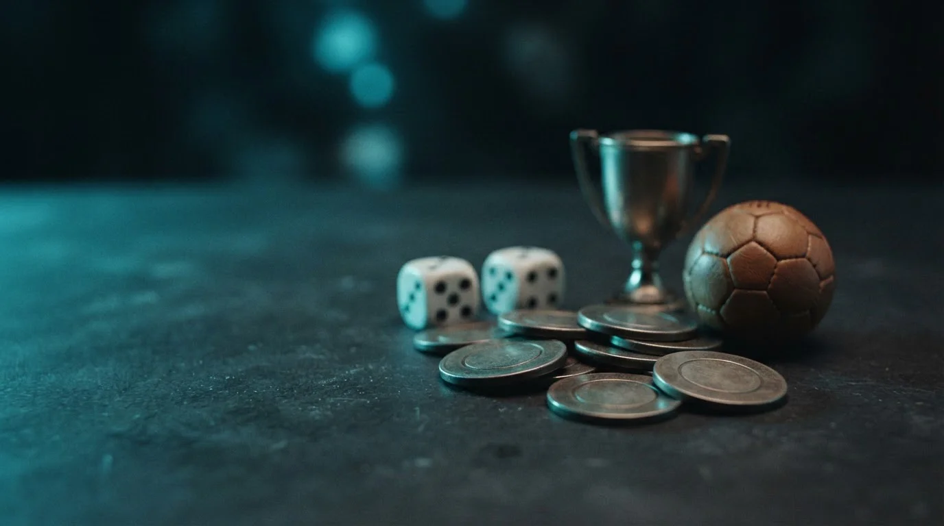 Monedas genéricas dados trofeo y balón representan casino y apuestas cripto