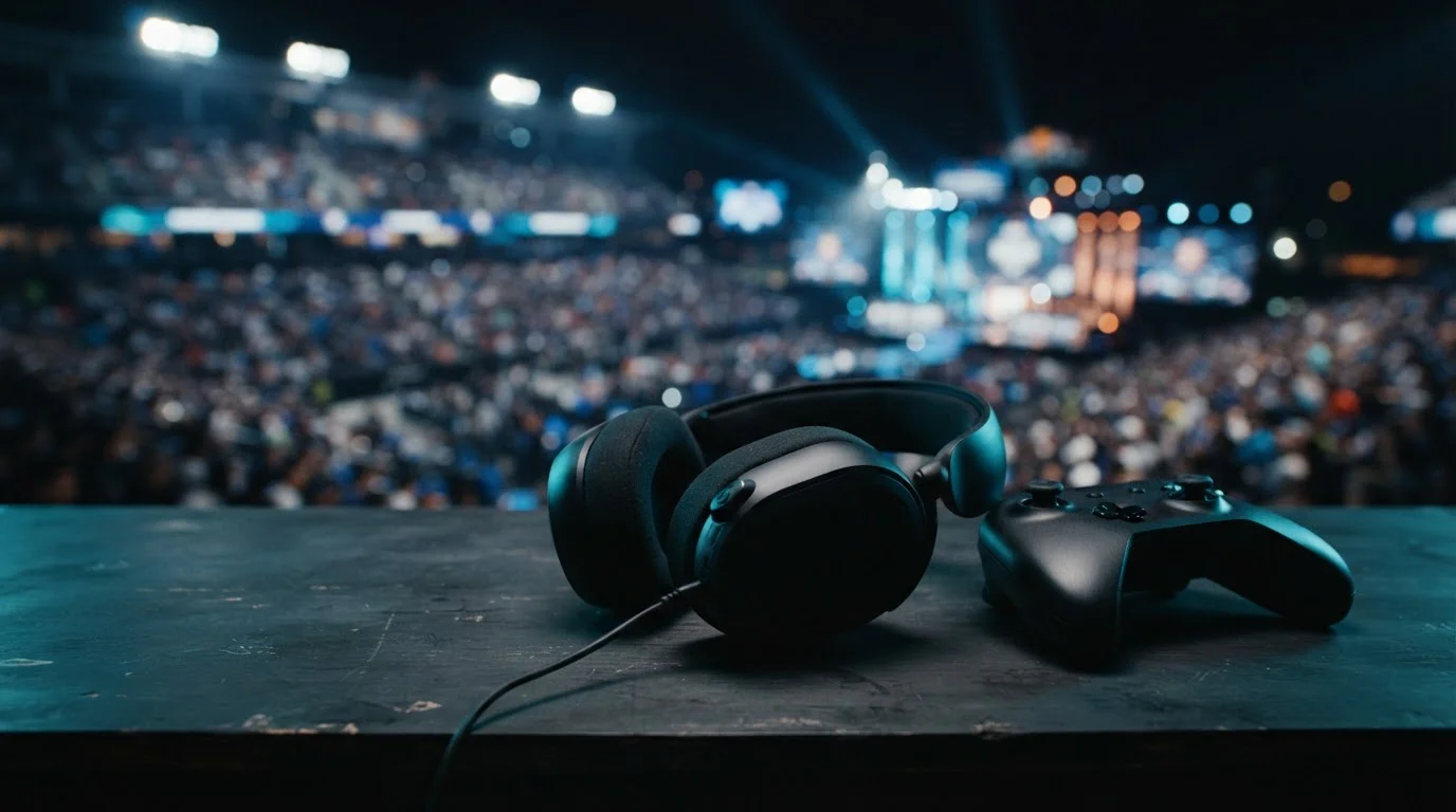 Auriculares y mando representan apuestas deportivas y competiciones de esports CHEXX