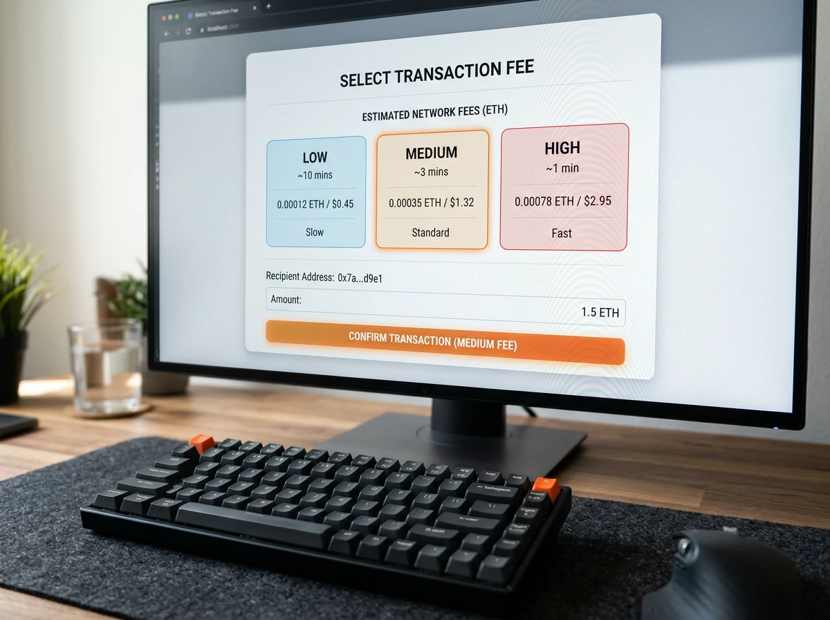 Desglose visual de comisiones de red blockchain y cargos de plataforma en apuestas cripto