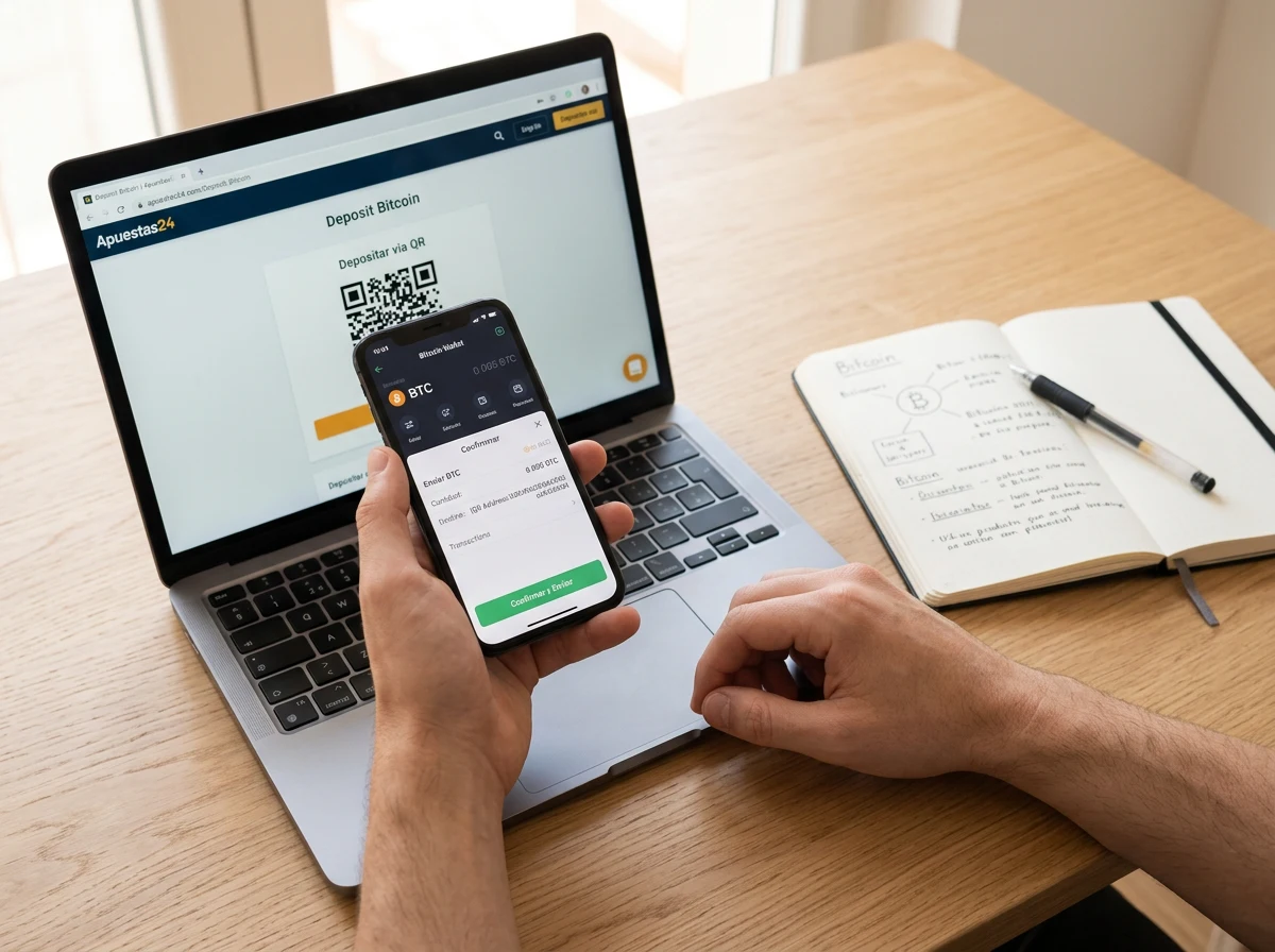 Proceso de depósito de bitcoin en casa de apuestas desde smartphone